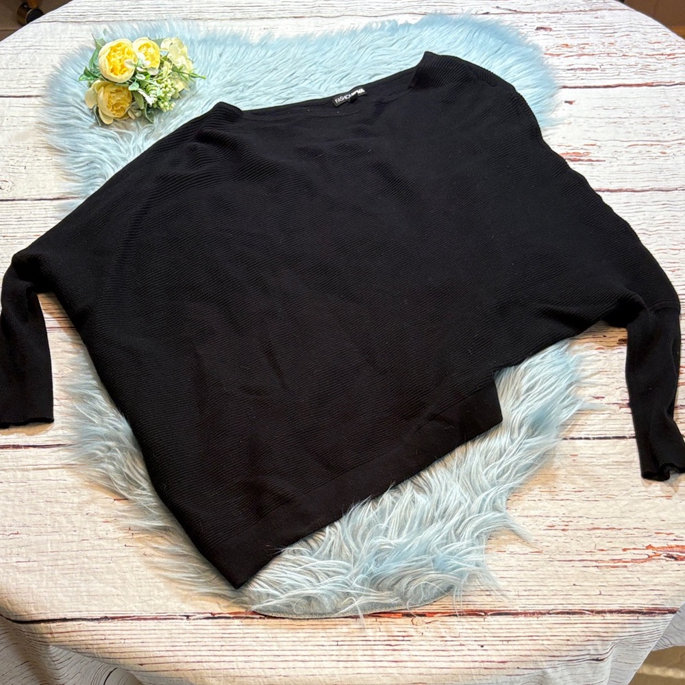 Fashion Nova Asymmetrical Black Ribbed Off The Shoulder Sweater sz L